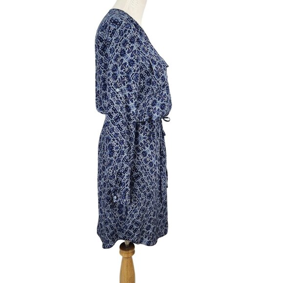Rebecca Taylor Dress Women's 0 Silk V Neck Long Sleeve Mini Blue Floral Pockets - Picture 4 of 15